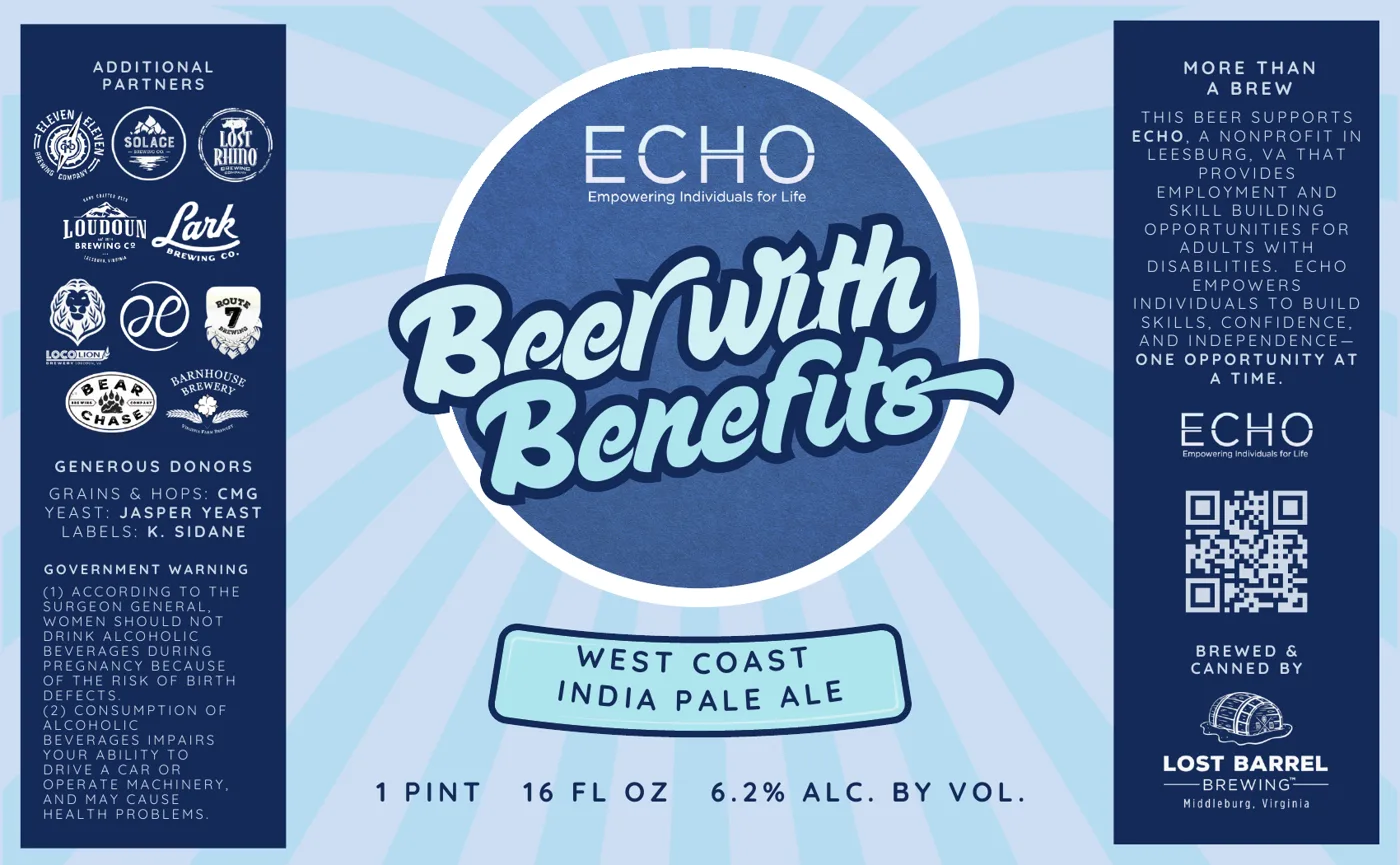 Beer with Benefits West Coast IPA can label for ECHO