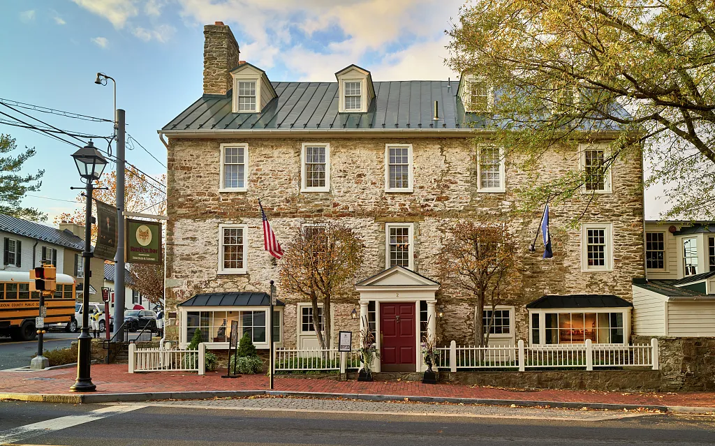 The stone Red Fox Inn and Tavern on the main street of Middleburg